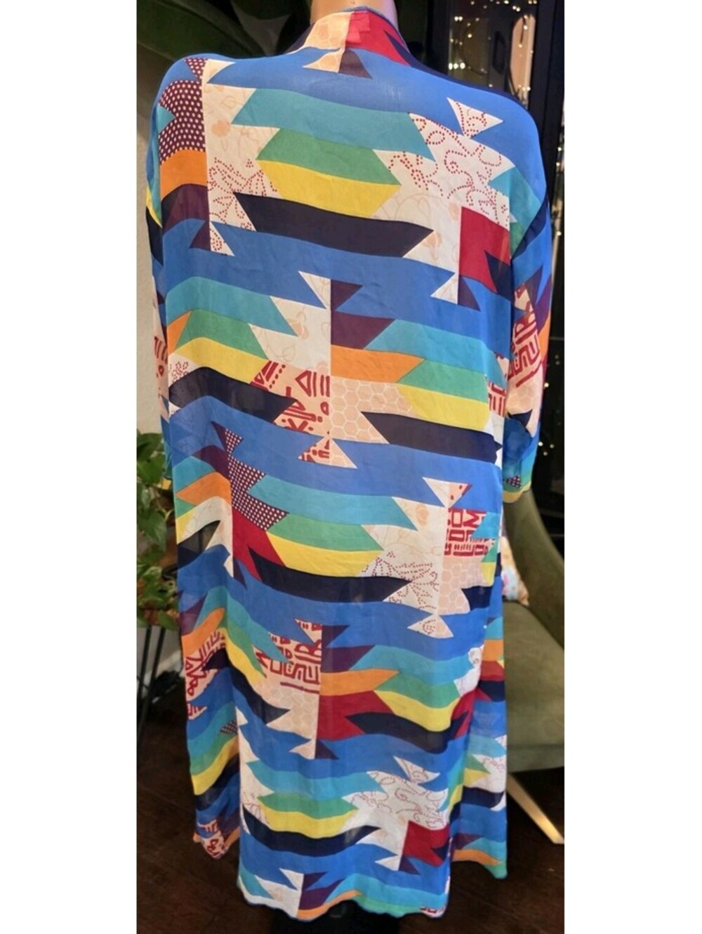 LuLaRo Boho Chic Geometric Print Sheer Long Kimono Duster Y2K MED - Picture 3 of 6